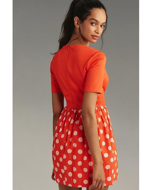 Maeve Red Short-sleeve Square-neck Mini Dress
