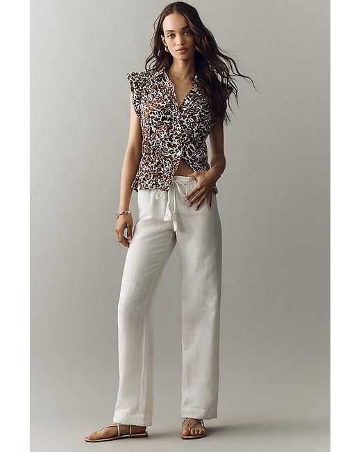 By Anthropologie Brown Silky Shirred Blouse