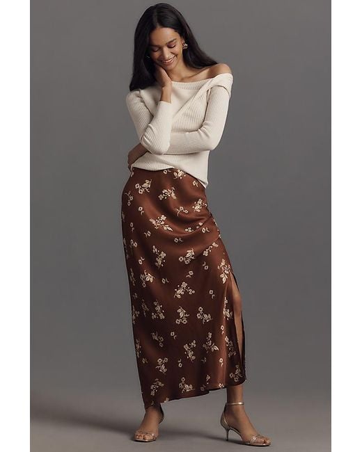 By Anthropologie Multicolor The Tilda Maxi Slip Skirt: Side Slit Edition
