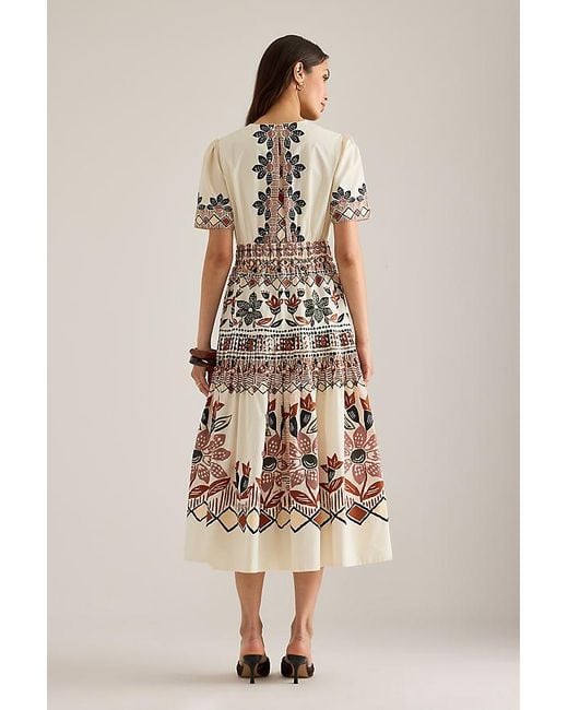 Farm Rio Natural Anika Short-Sleeve Midi Dress