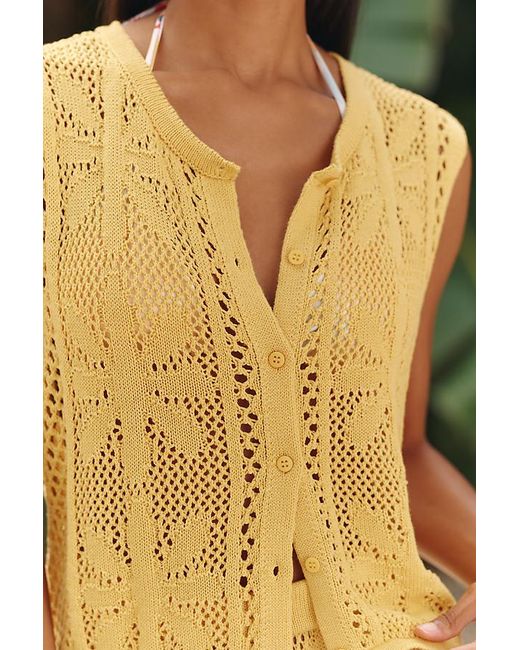 Celandine Yellow Bloom Crochet Button-Front Top