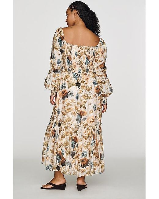 By Anthropologie Natural Puff-Sleeve Midi Dress