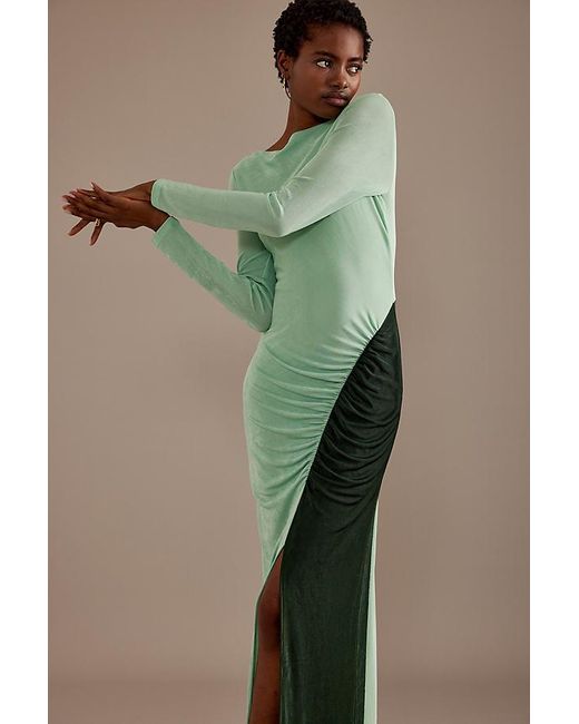 Significant Other Green Caitlin Long-sleeve Ruched Maxi Dress