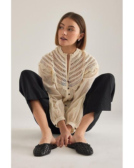 Pilcro Natural Lace Yoke Peasant Blouse