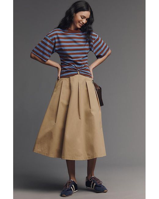 By Anthropologie Multicolor Striped Cotton Keyhole T-Shirt