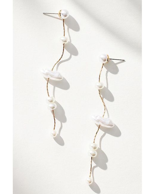 Anthropologie Natural Multi-Pearl Drop Earrings