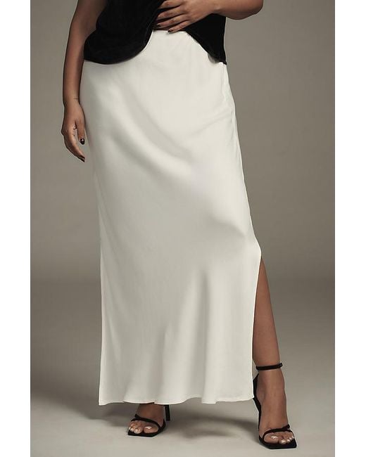 By Anthropologie Gray The Tilda Maxi Slip Skirt: Side Slit Edition