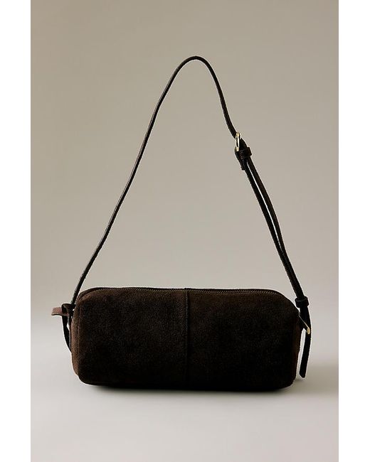 By Anthropologie Black Suede Barrel Bag