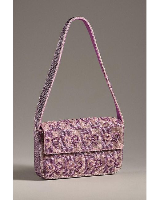 By Anthropologie Purple The Fiona Shoulder Bag: Metallic Bow Edition
