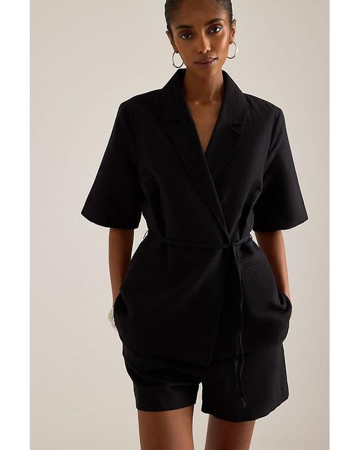 ALIGNE Black Carrie Linen-Blend Wrap Blazer