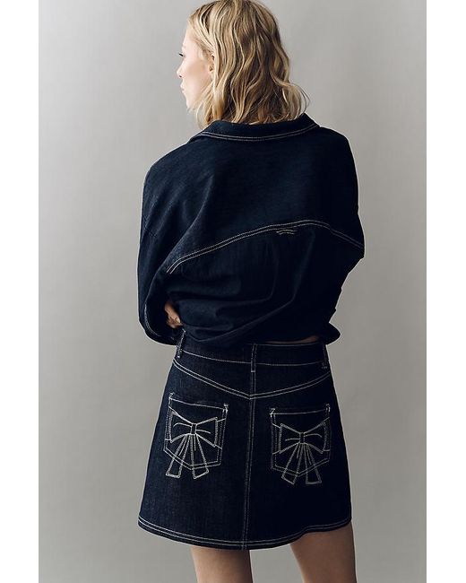 Pilcro Blue Denim Bow Mini Skirt