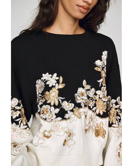 By Anthropologie Gray 100% Cotton Embroidered Sweatshirt