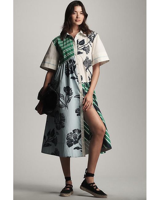 Maeve Multicolor Mixed-Print Buttondown Dress