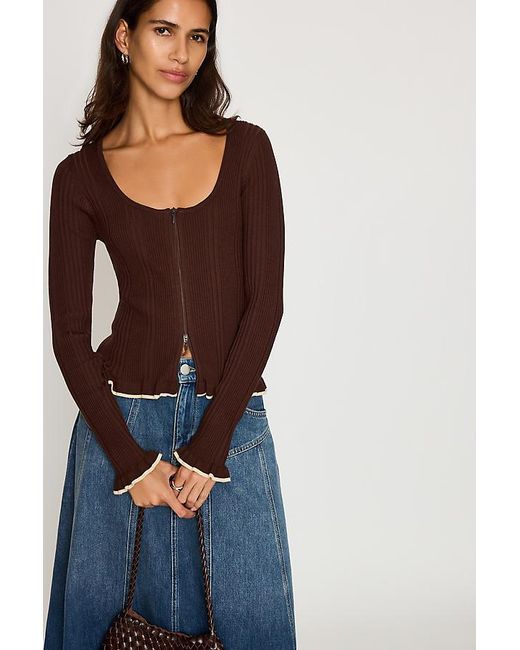 By Anthropologie Brown Emily Slim Ribbed Cardigan