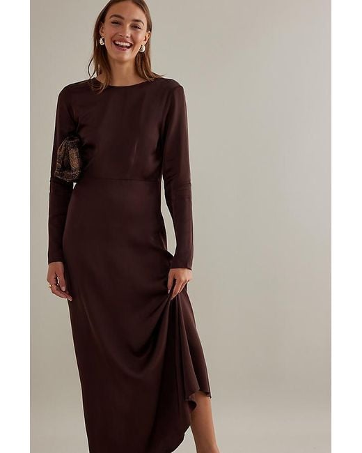 SELECTED Brown Maribell Long-sleeve Satin Maxi Dress