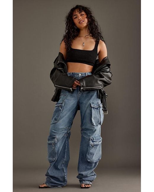 GOOD AMERICAN Blue Denim Cargo Pants