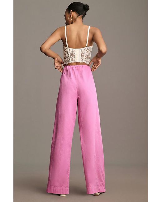 Maeve Pink Pull-on Curved Poplin Trousers