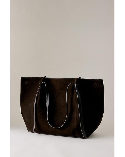 By Anthropologie Black Suede Shopper Tote Bag