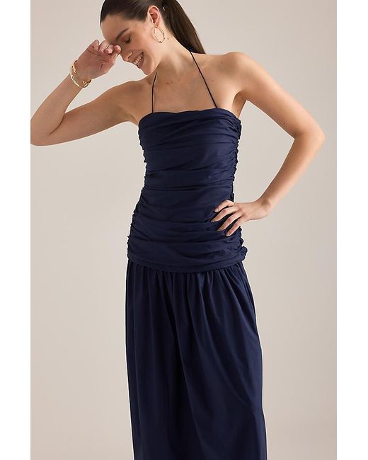 Faithfull The Brand Blue Notte Ruched Drop-Waist Maxi Dress
