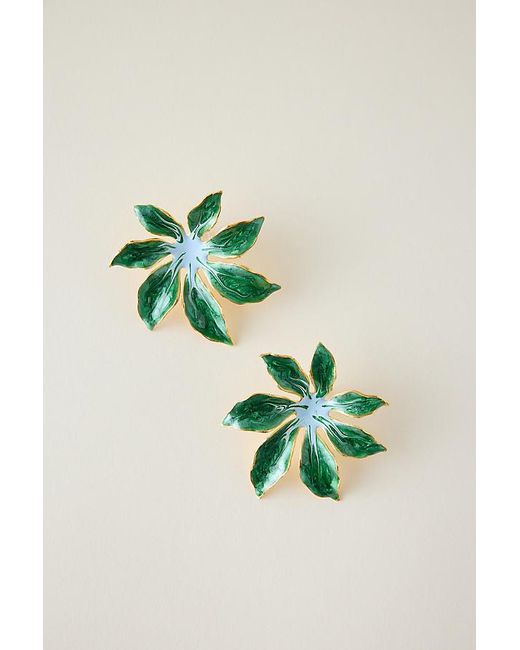 The Pink Reef Green Handpainted Tropic Stud Earrings