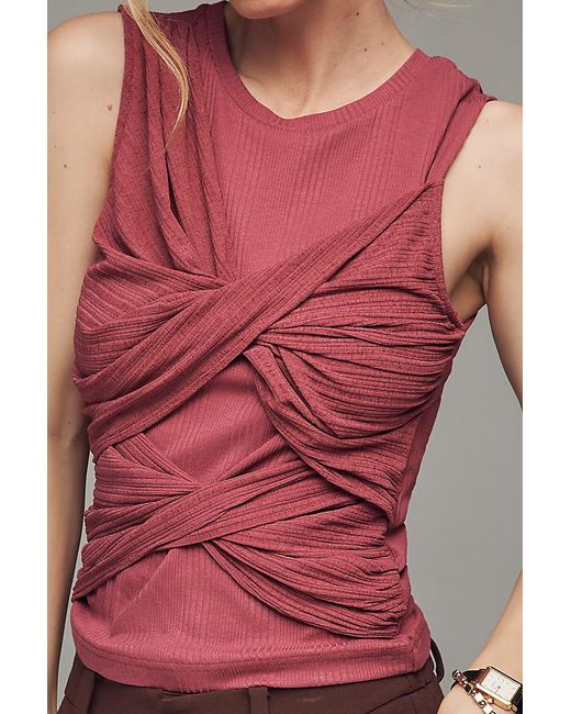 By Anthropologie Pink Twisted Crew-Neck Tank Top