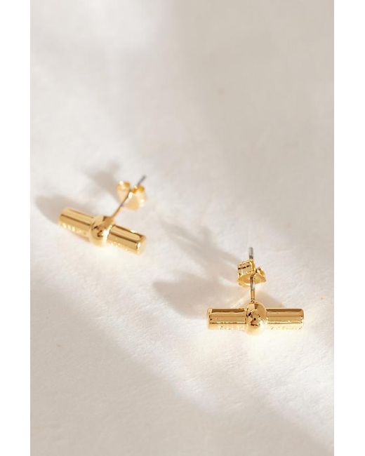 Tilly Sveaas Natural Gold-plated T-bar Stud Earrings