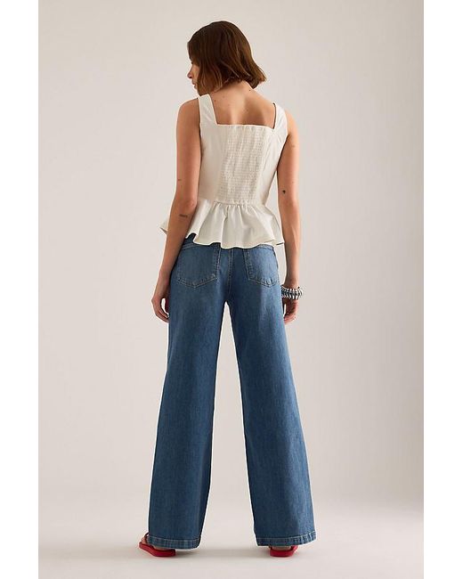 PAIGE Blue Anessa Patch Pocket Wide-Leg Jeans