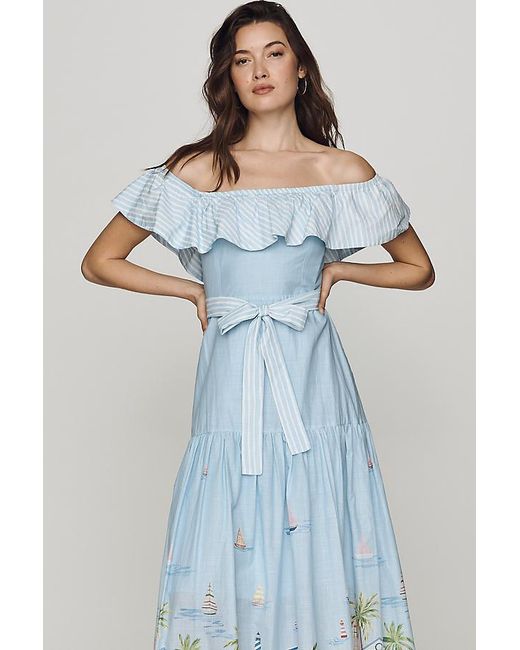 En Saison Blue Dawn Cotton Off-Shoulder Midi Dress