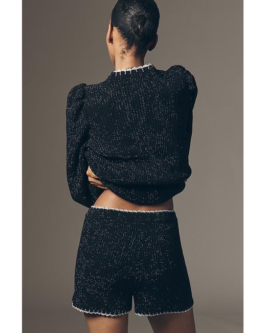 By Anthropologie Blue Encrusted High-Rise Knit Shorts