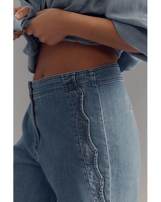 Maeve Blue Scallop-Edge High-Rise Wide-Leg Jeans
