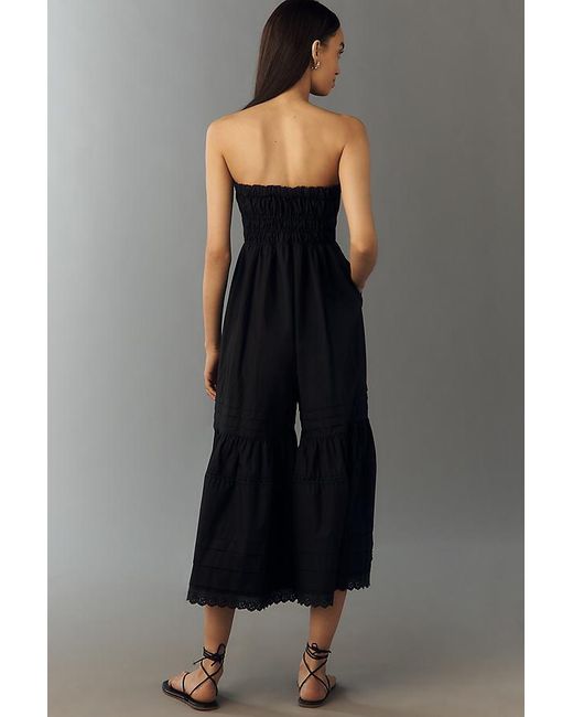 By Anthropologie Black Strapless Wide-Leg Jumpsuit