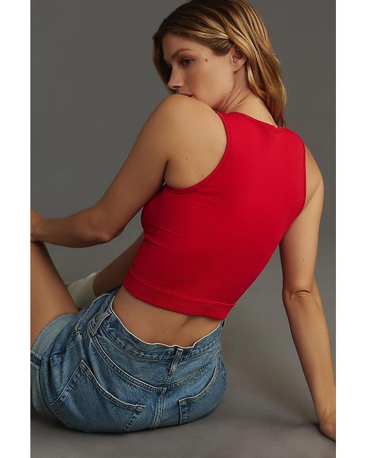 By Anthropologie Red The Reegan Seamless Ribbed Cropped Tank Top