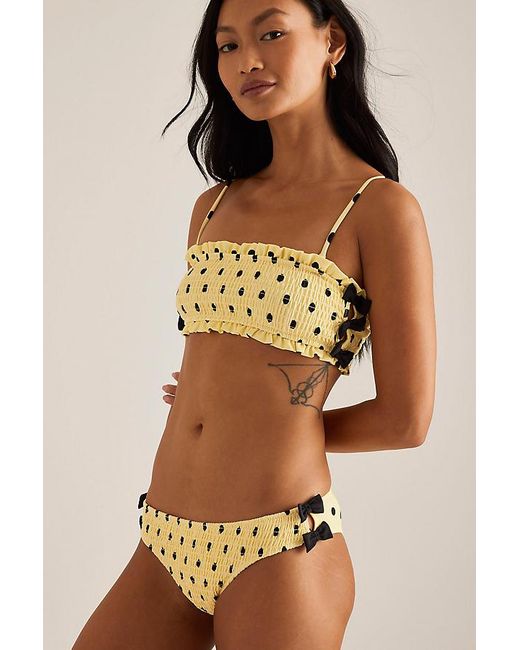 Damson Madder Natural Shirred Polka-Dot Bow Bikini Bottoms