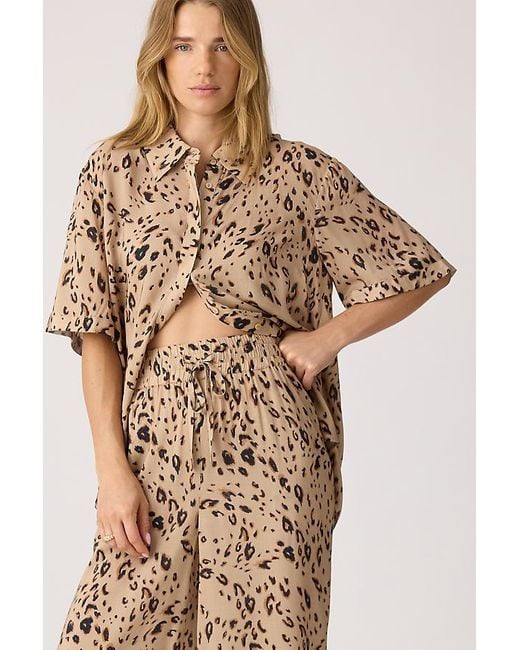 It's 9pm Natural Antibes Leopard Shirt & Wide-Leg Trousers Set