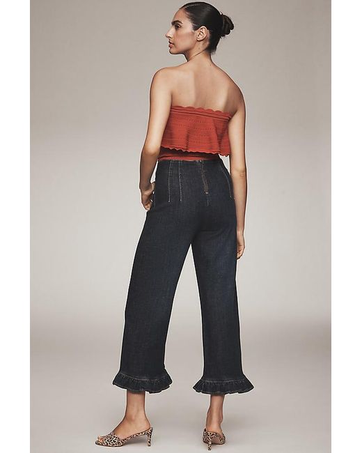 Maeve Blue The Colette Denim Ruffled Cropped Wide-Leg Jeans By