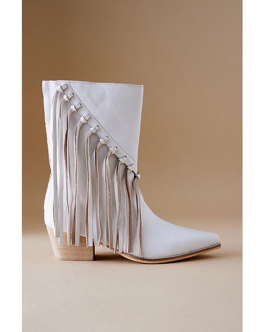 By Anthropologie White Fringe Western Boots