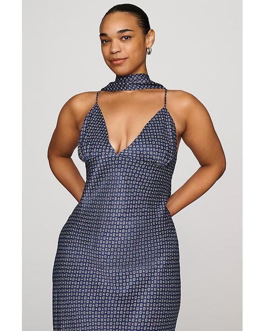 Maeve Blue Printed V-Neck A-Line Midi Dress
