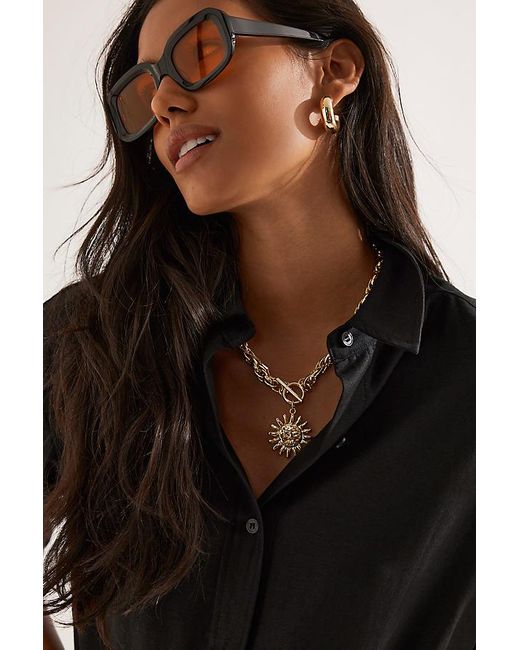 By Anthropologie Black Bevelled Rectangular Sunglasses