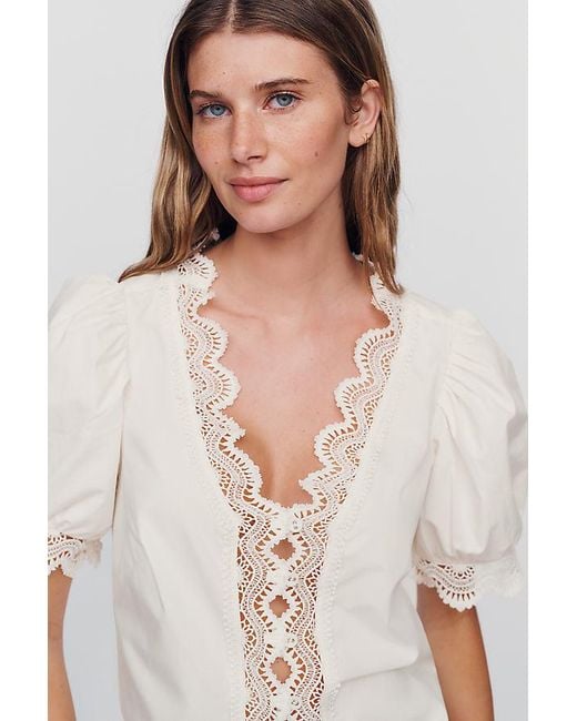 By Anthropologie White 100% Cotton Lace Detail Blouse