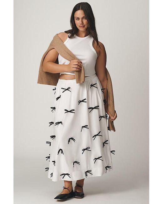 Maeve Natural 3D Bows Flouncy Midi Skirt