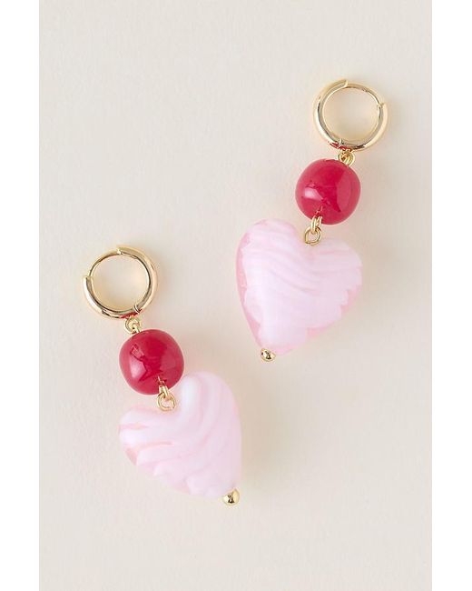 By Anthropologie Pink Heart Drop Earrings