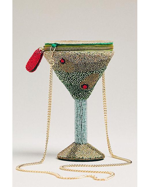 By Anthropologie Green Beaded Icon Crossbody Bag