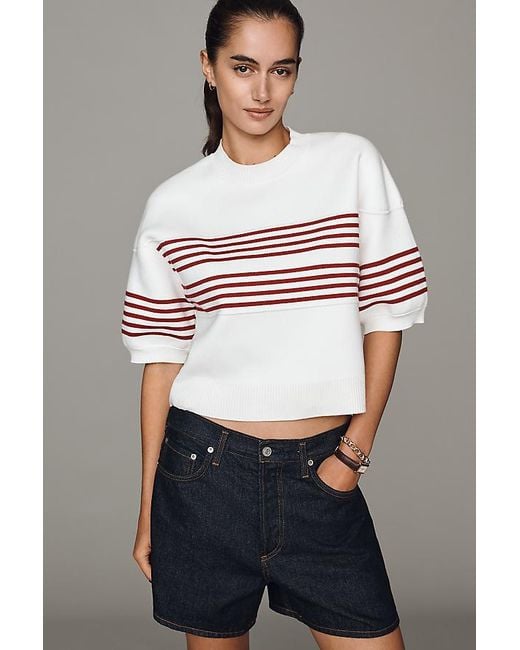 Maeve White Puff-Sleeve Knit Top