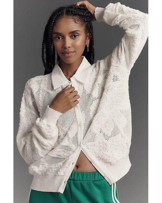 Maeve Gray Lightweight Collared Floral Burnout Cardigan