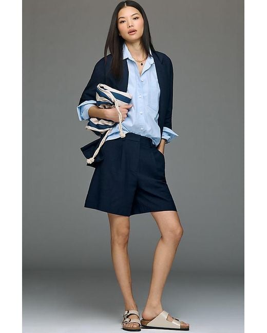 By Anthropologie Blue Drapey Trouser Shorts
