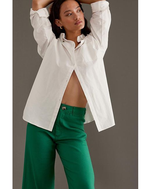 Maeve Green Ettie High-rise Crop Wide-leg Trousers: Linen Edition