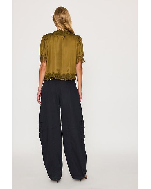 By Anthropologie Brown Stella Satin Lace-Trim Blouse