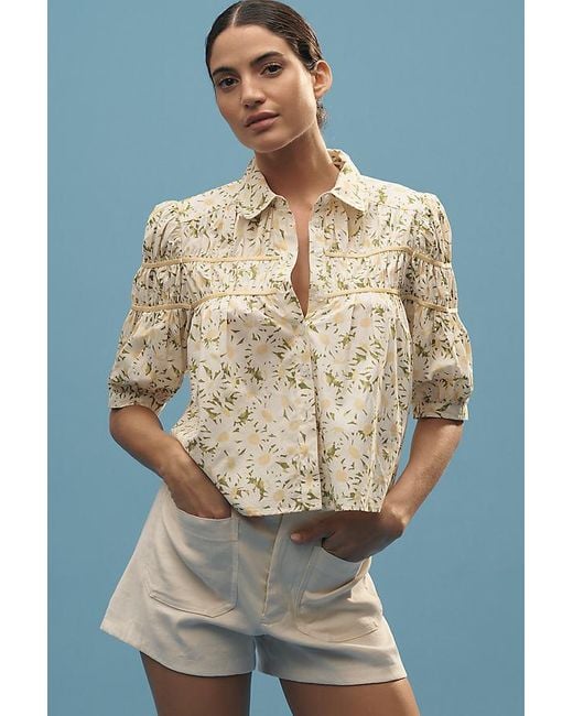 Maeve Blue The Leandra Shirred Yoke Blouse By Striped Hearts Edition