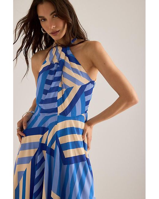 By Anthropologie Blue Marni Stripe Halter Maxi Dress