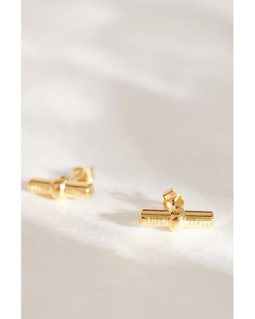 Tilly Sveaas Natural Gold-plated T-bar Stud Earrings